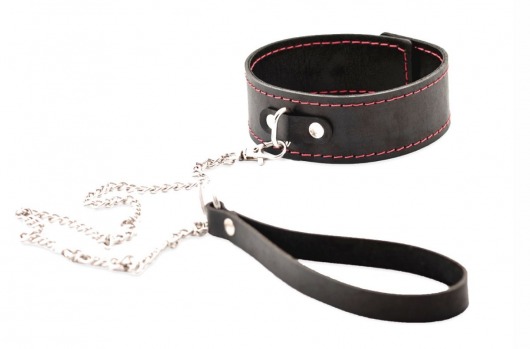 Черный широкий ошейник с красной строчкой и поводком - Crazy Handmade - купить с доставкой в Серпухове