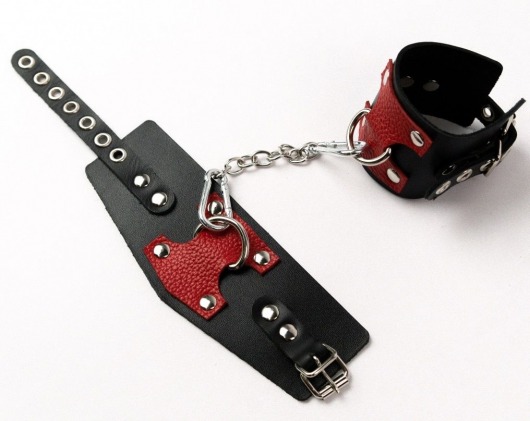 Черные кожаные оковы с красными вставками - Crazy Handmade - купить с доставкой в Серпухове
