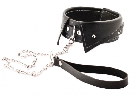 Черный ошейник-воротничок с металлическим поводком - Crazy Handmade - купить с доставкой в Серпухове