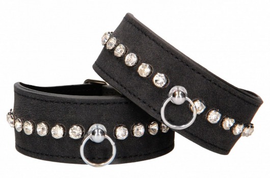 Черные наручники Diamond Studded Wrist Cuffs - Shots Media BV - купить с доставкой в Серпухове