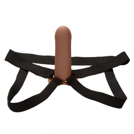 Коричневый фаллопротез из силикона Extension with Harness - 15,75 см. - California Exotic Novelties - купить с доставкой в Серпухове