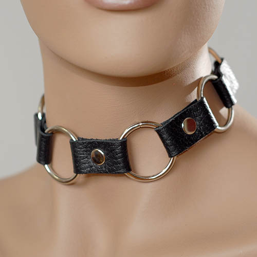 Кожаный черный ошейник с кольцами - Sitabella - купить с доставкой в Серпухове