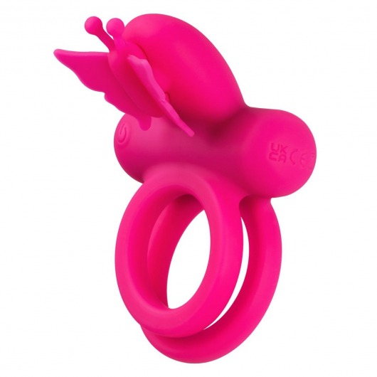 Розовое эрекционное виброкольцо Silicone Rechargeable Dual Butterfly Ring - California Exotic Novelties - в Серпухове купить с доставкой