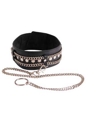 Чёрный ошейник с цепочками и поводком - Sitabella - купить с доставкой в Серпухове