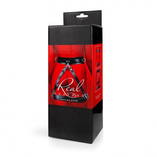 Черный кожаный пояс с гартерами - S-M - Notabu - купить с доставкой в Серпухове