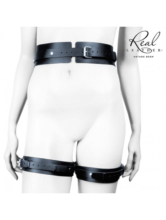 Черный кожаный пояс с гартерами - L-XL - Notabu - купить с доставкой в Серпухове