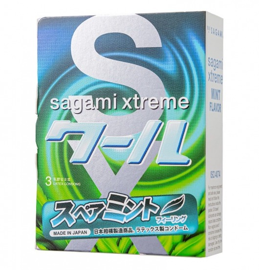 Презервативы Sagami Xtreme Mint с ароматом мяты - 3 шт. - Sagami - купить с доставкой в Серпухове