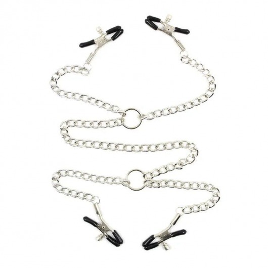 Серебристые зажимы для сосков и половых губ на тонкой цепочке - Notabu - купить с доставкой в Серпухове