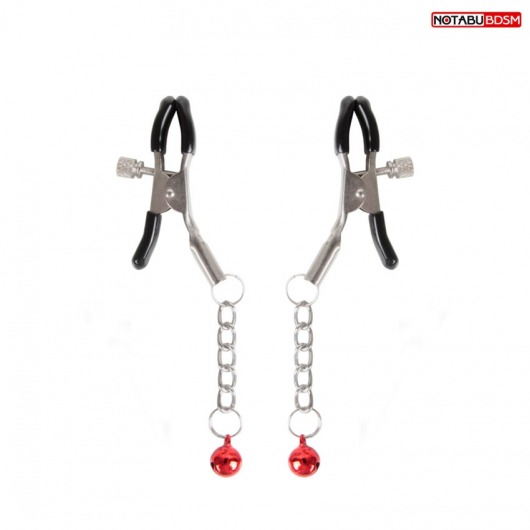 Серебристые зажимы на соски с шариками на цепочках - Notabu - купить с доставкой в Серпухове