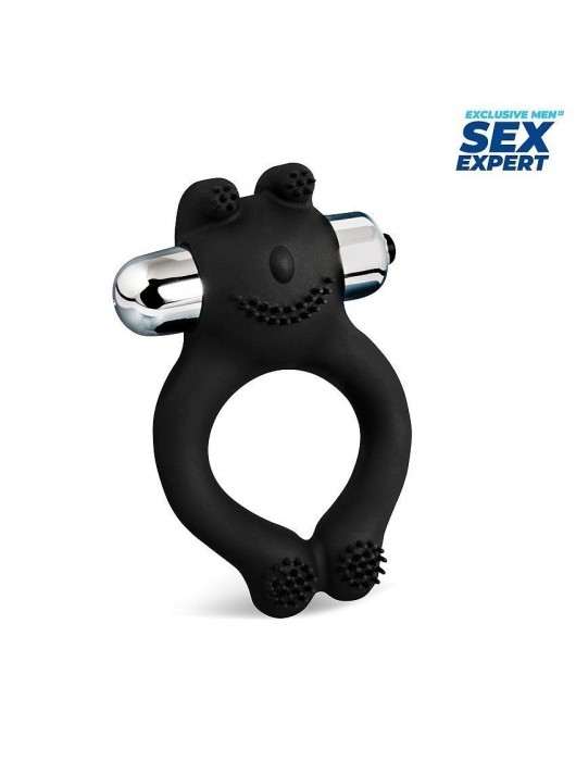Черное силиконовое эрекционное виброкольцо Sex Expert - Sex Expert - в Серпухове купить с доставкой