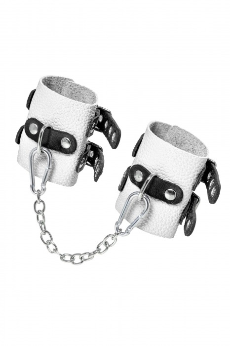 Бело-черные наручники с двумя ремешками и люверсами - Pecado - купить с доставкой в Серпухове