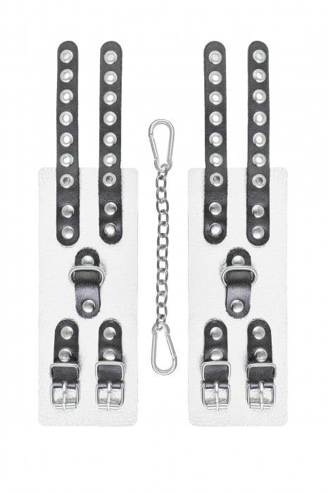 Бело-черные наручники с двумя ремешками и люверсами - Pecado - купить с доставкой в Серпухове