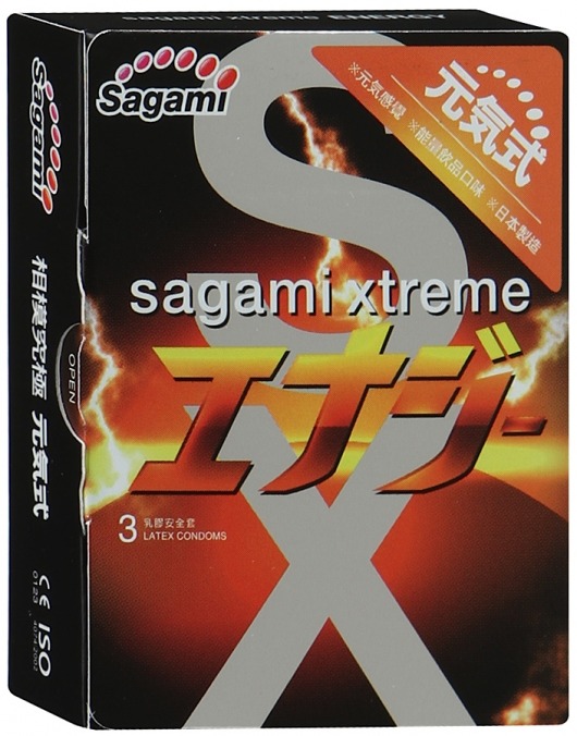 Презервативы Sagami Xtreme ENERGY с ароматом энергетика - 3 шт. - Sagami - купить с доставкой в Серпухове