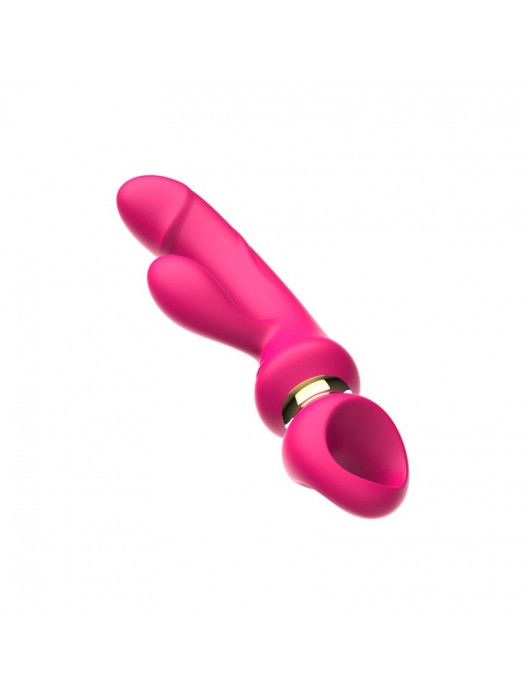 Розовый вибратор-кролик с ручкой-кольцом - 24,6 см. - I-MOON