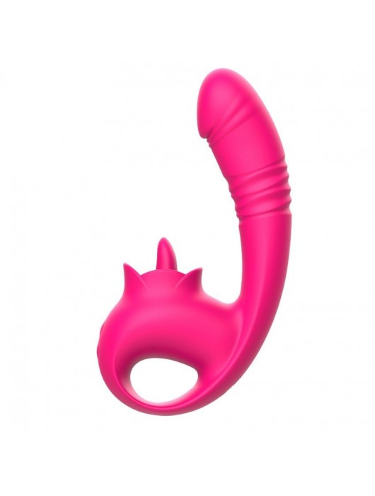 Розовый изогнутый вибратор с фрикциями - 19,7 см. - I-MOON