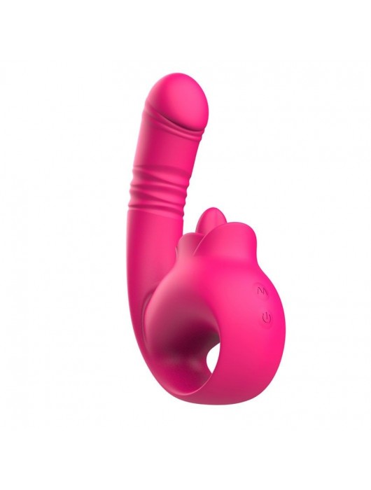 Розовый изогнутый вибратор с фрикциями - 19,7 см. - I-MOON