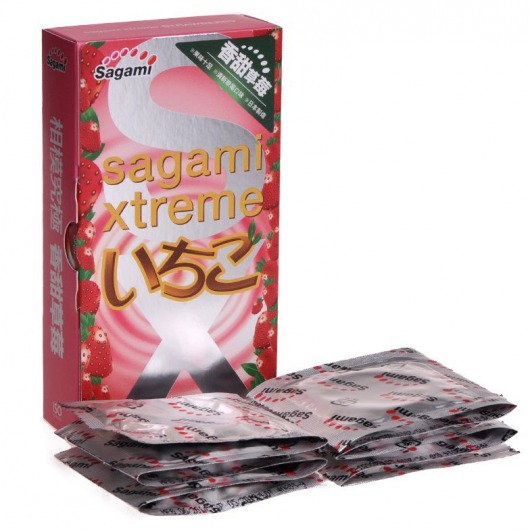 Презервативы Sagami Xtreme Strawberry c ароматом клубники - 10 шт. - Sagami - купить с доставкой в Серпухове