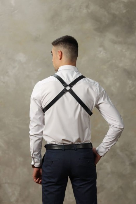 Черная мужская кожаная портупея №4 - БДСМ Арсенал - купить с доставкой в Серпухове