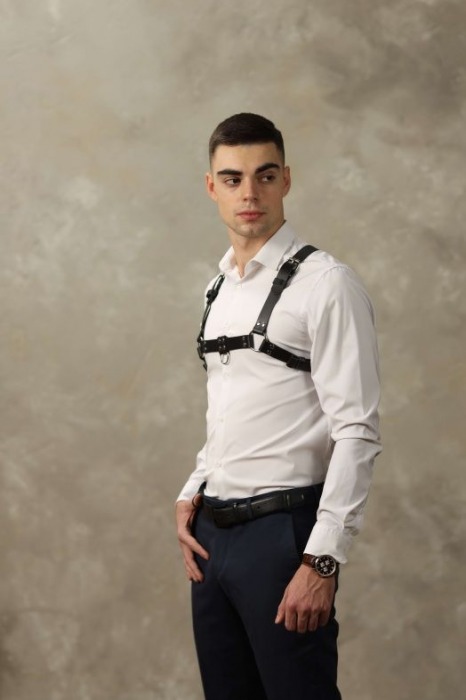 Черная мужская кожаная портупея №4 - БДСМ Арсенал - купить с доставкой в Серпухове