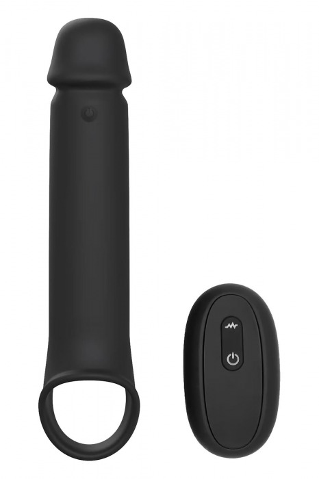 Черная насадка-удлинитель с вибрацией Vibrating Extender With Remote - Dream Toys - в Серпухове купить с доставкой