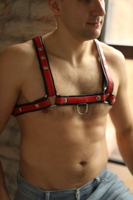 Черно-красная мужская портупея Black-Red - БДСМ Арсенал - купить с доставкой в Серпухове