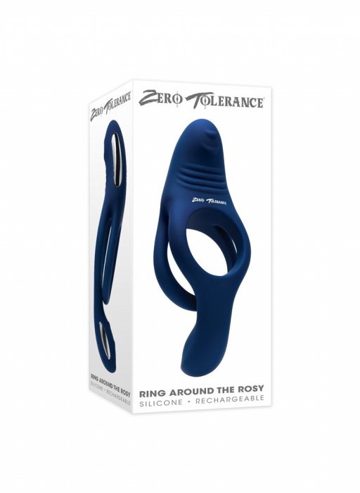 Синее эрекционное виброкольцо с двойным подхватом мошонки Ring Around The Rosy - Zero Tolerance - в Серпухове купить с доставкой