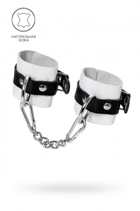 Бело-черные кожаные наручники с одним ремешком с люверсами - Pecado - купить с доставкой в Серпухове