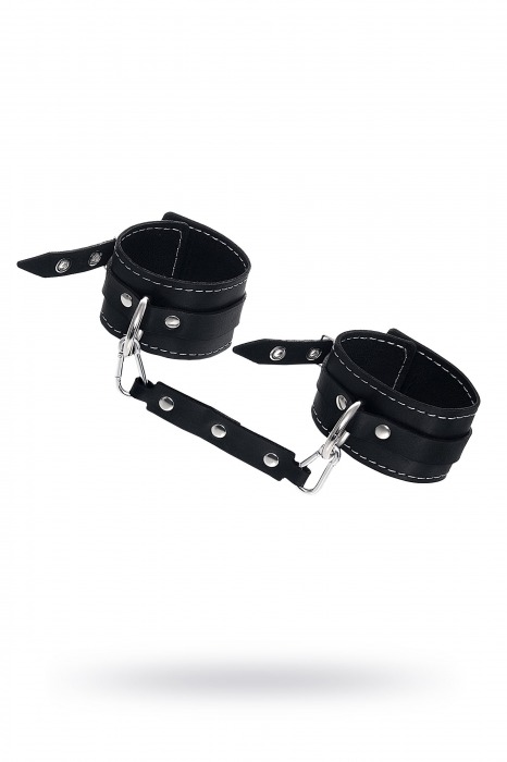 Черные двухслойные кожаные оковы с белой строчкой - Pecado - купить с доставкой в Серпухове