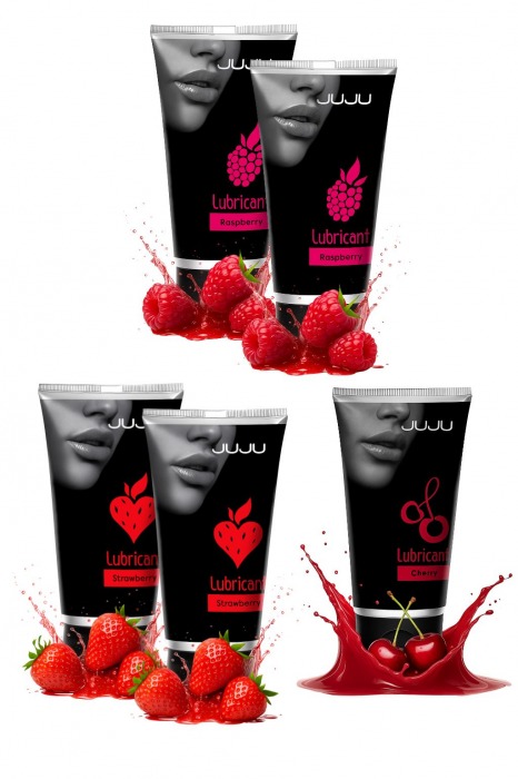 Набор из 5 съедобных лубрикантов JUJU (клубника х 2, малина х 2, вишня) - JuJu - купить с доставкой в Серпухове