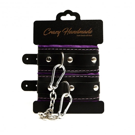 Черно-фиолетовые скругленные наручники с мягкой подкладкой - Crazy Handmade - купить с доставкой в Серпухове