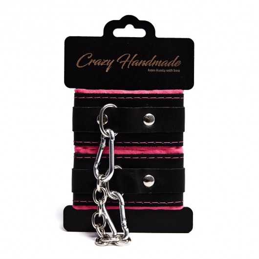 Черно-розовые скругленные наручники с мягкой подкладкой - Crazy Handmade - купить с доставкой в Серпухове