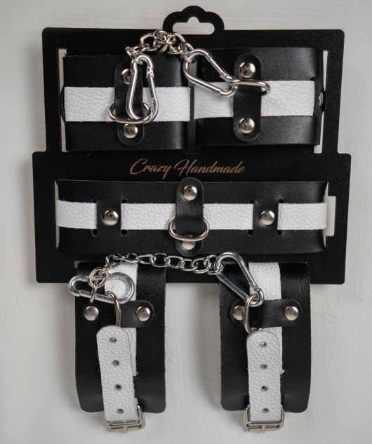 Набор фиксаторов из черной и белой натуральной кожи - Crazy Handmade - купить с доставкой в Серпухове
