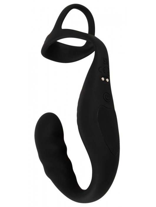 Черное эрекционное кольцо со стимуляцией промежности и анальной пробкой Cock Ring with RC Prostate Plug - Orion - в Серпухове купить с доставкой