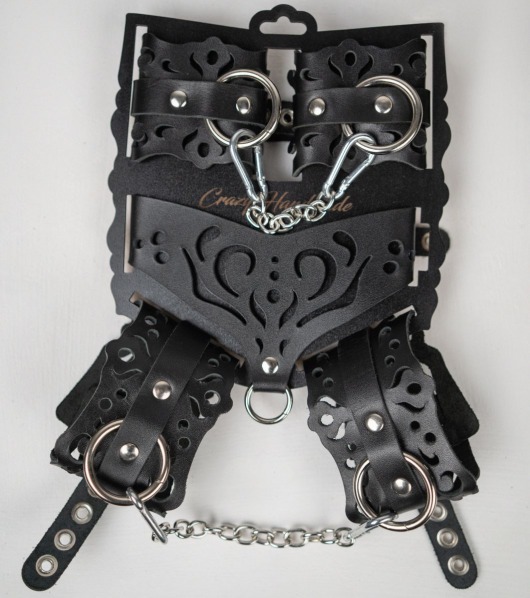 Черный ажурный кожаный набор фиксаций - Crazy Handmade - купить с доставкой в Серпухове