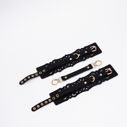 Черный кожаные оковы с узорами и золотистой фурнитурой - Crazy Handmade - купить с доставкой в Серпухове