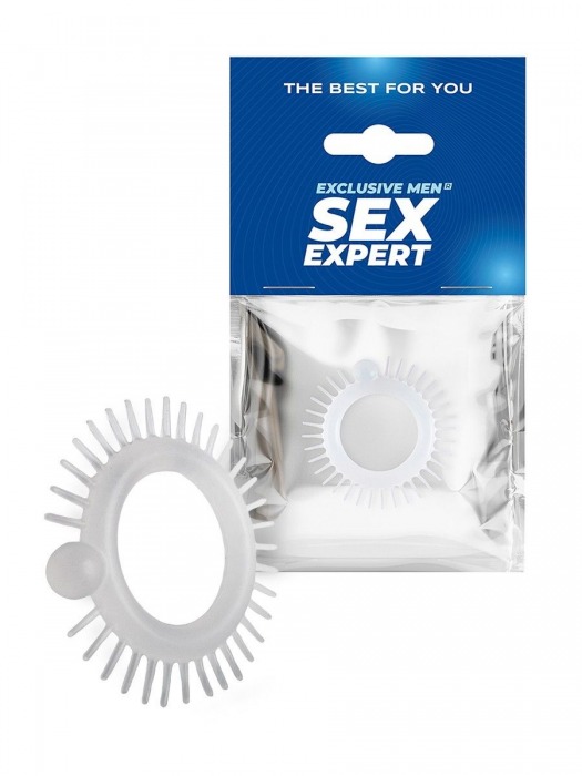 Эластичное эрекционное кольцо с шипиками и шариком - Sex Expert - в Серпухове купить с доставкой