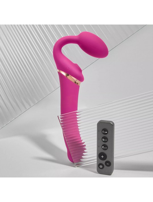 Ярко-розовый безремневой страпон Multi Orgasm Bendable Strap-On size XL с клиторальной стимуляцией - Strap-on-me - купить с доставкой в Серпухове