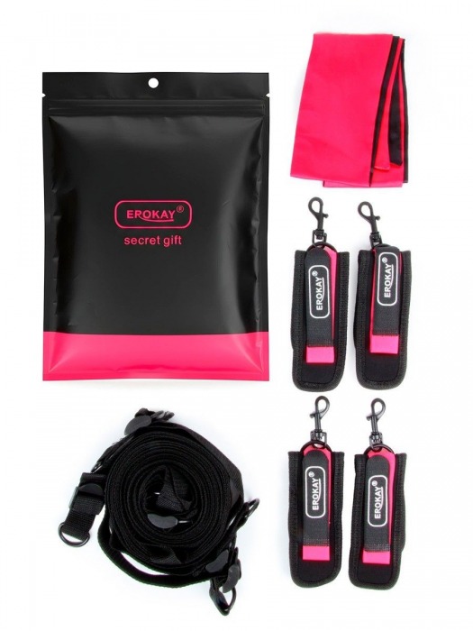 Черно-розовый эротический набор: фиксатор, оковы, наручники, повязка - Erokay - купить с доставкой в Серпухове