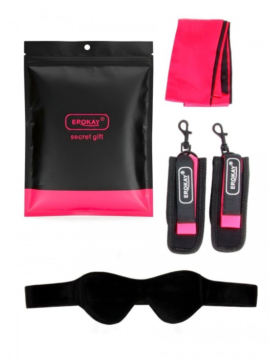 Черно-розовый эротический набор: маска, наручники и повязка - Erokay - купить с доставкой в Серпухове