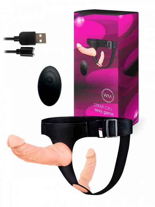 Женский страпон с 2 насадками, вибрацией и пультом ДУ - Erowoman-Eroman - купить с доставкой в Серпухове