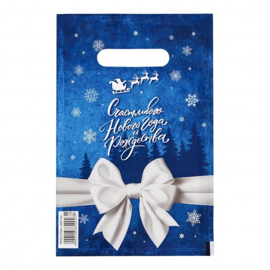 Сине-белый подарочный новогодний пакет с вырубной ручкой (20х30 см) - Сима-Ленд - купить с доставкой в Серпухове