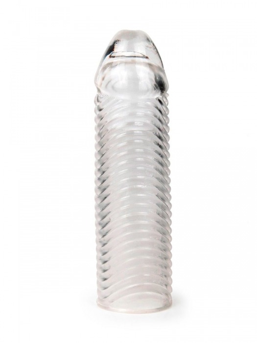 Прозрачная закрытая насадка на пенис с ребрышками - 16 см. - Sex Expert - в Серпухове купить с доставкой