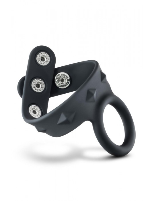 Черное эрекционное кольцо с подхватом мошонки на кнопках VS6 - Blush Novelties - в Серпухове купить с доставкой