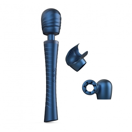 Синий вибромассажёр с насадками Man.wand Edgy - Manwan - в Серпухове купить с доставкой
