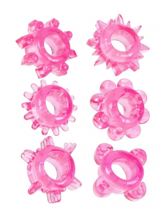 Набор из 6 розовых эрекционных колец с различным рельефом - Erowoman-Eroman - в Серпухове купить с доставкой