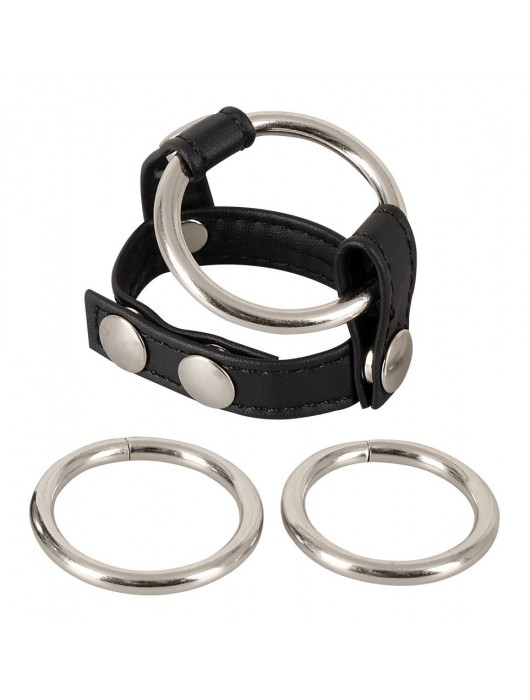 Подхват для мошонки с 3 съемными эрекционными кольцами Leder-Riemen - Orion - в Серпухове купить с доставкой