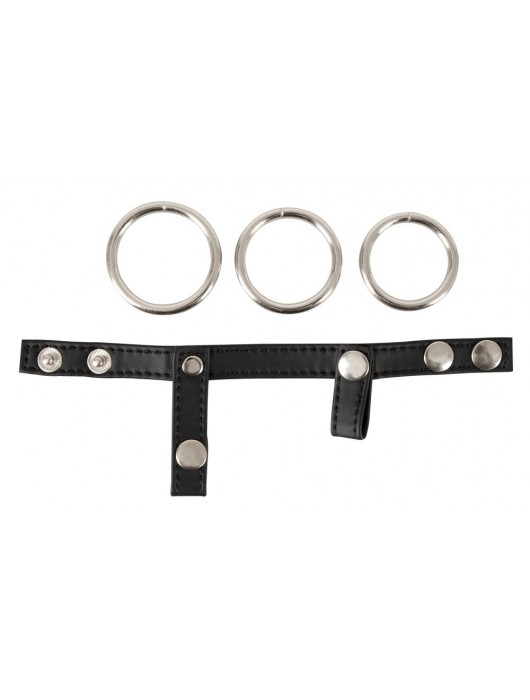 Подхват для мошонки с 3 съемными эрекционными кольцами Leder-Riemen - Orion - в Серпухове купить с доставкой