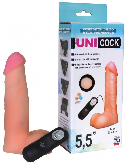 Фаллическая насадка Харнесс UNICOCK 5,5  с вибрацией - 17 см. - LOVETOY (А-Полимер) - купить с доставкой в Серпухове