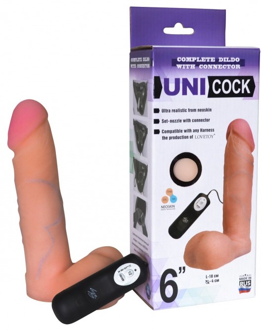 Фаллическая насадка Харнесс UNICOCK 6  с вибрацией - 18 см. - LOVETOY (А-Полимер) - купить с доставкой в Серпухове