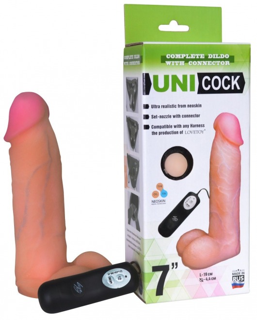 Фаллическая насадка Харнесс UNICOCK 7  с вибрацией - 19 см. - LOVETOY (А-Полимер) - купить с доставкой в Серпухове